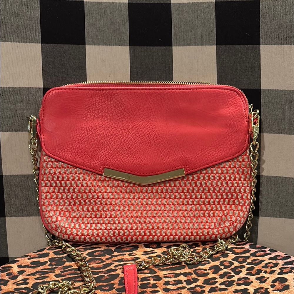 Coral and Tan Crossbody Bag